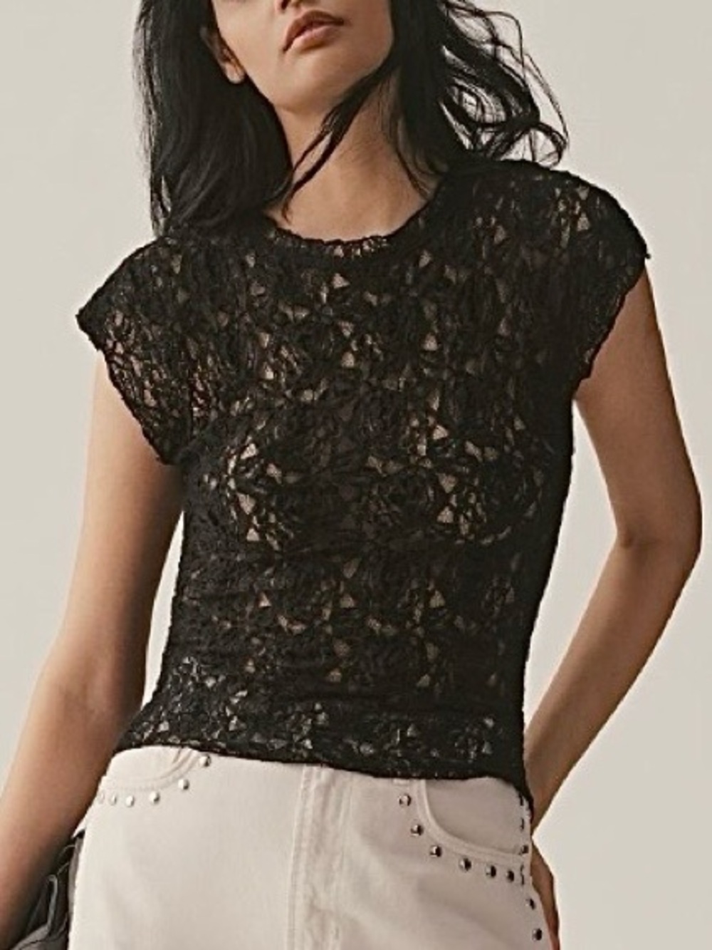 Anthropologie Short-Sleeve Black Lace Top Medium NWT